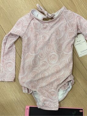 Current Tyed toddler swim Ruffle Rashguard - Pink Rose Swirl